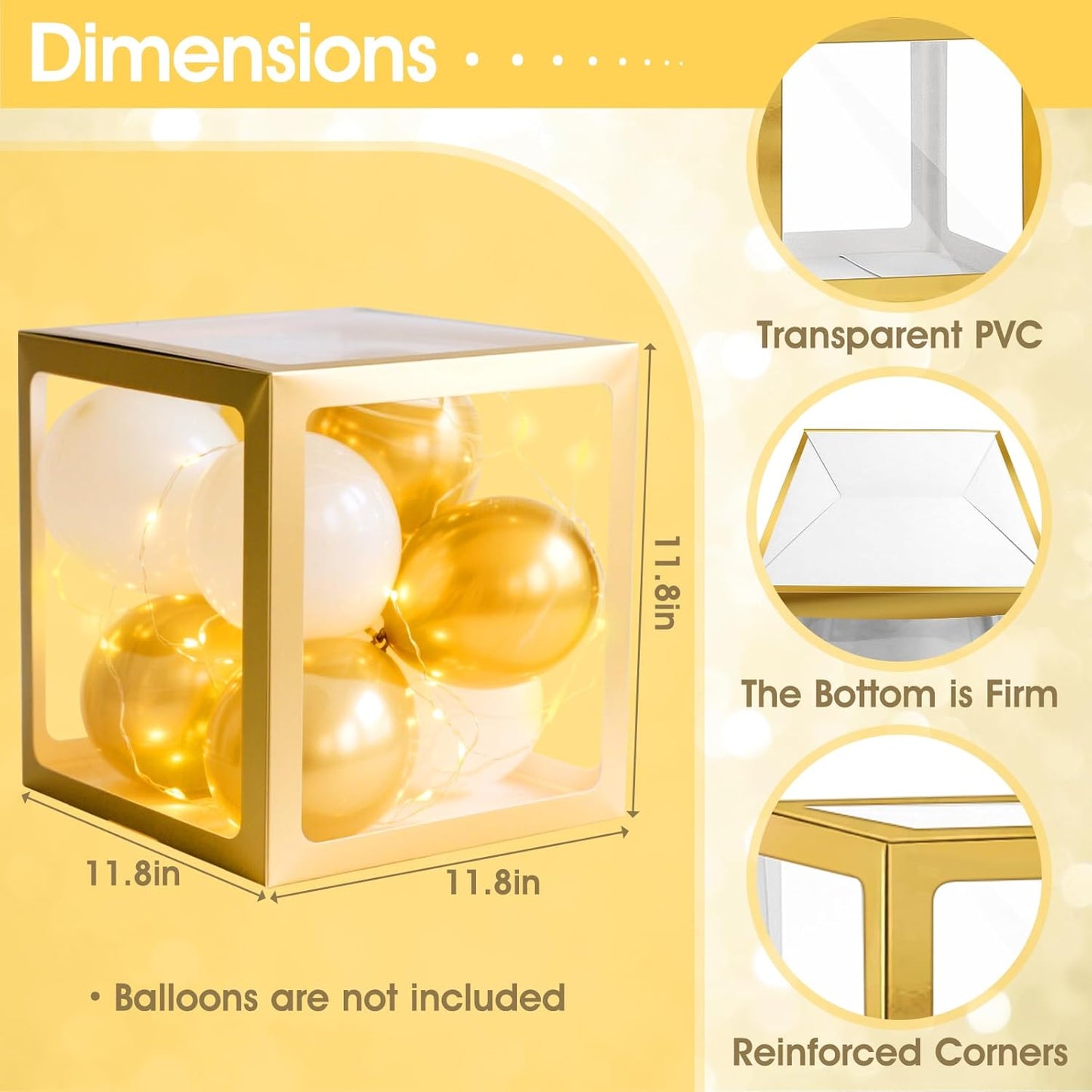 Ledido Transparent Balloon Boxes, Clear Balloon Boxes with 5 Pcs String Lights and 78 Letters for Baby Shower Gender Reveal 2026 New Year Grad Party Birthday Anniversary Bridal Decor - 5 White Boxes