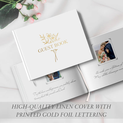 Wedding Guest Book for Memorial Service with 216 Photo Corners Stickers, Linen Guestbook to Sign at Bridal Shower or Wedding Reception Party,100 Pages, Blank Thick Paper Books for Baby Shower- Sage