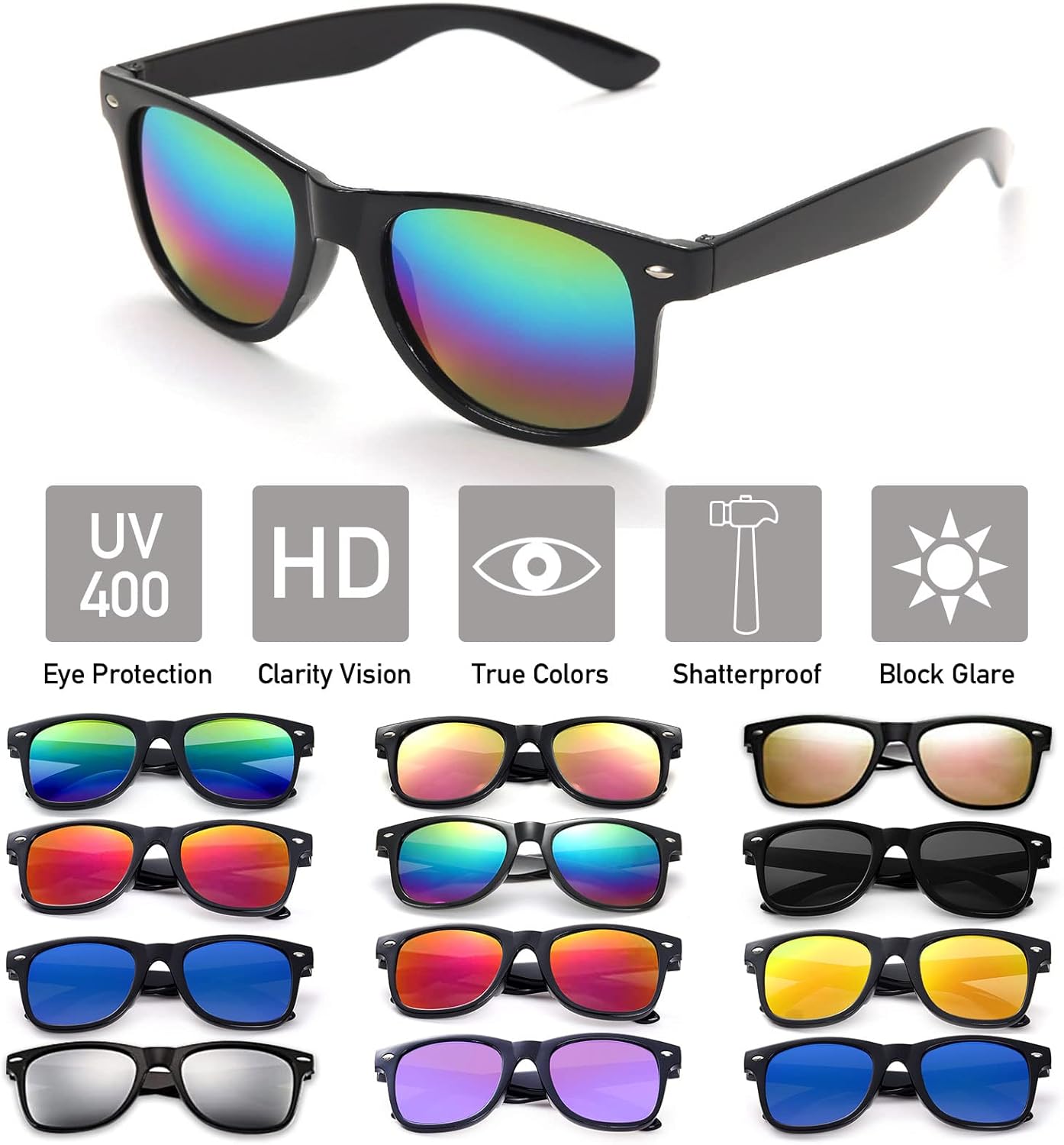 Party Sunglasses Bulk - Adult Retro Plastic Pack of 12 Vintage Sunglasses for Men Women - Party Favors