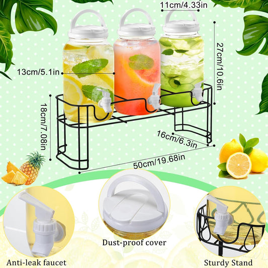 Tanlade 3 Pcs Plastic Drink Dispenser with Stand Beverage Dispenser with Sturdy Metal Base Juice Dispensers for Parties Lemonade Jar Spigot for Weddings Countertop, Each 1 Gallon(Gold)