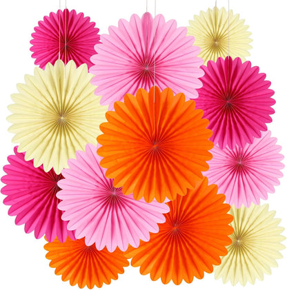 BestoFun 12PCS Paper Fans Hot Pink Party Decorations Tissue Paper Flowers Decorations Paper Fans Party Decorations for Girl Groovy Birthday Baby Shower Wedding Bachelorette Room Wall Hanging Décor