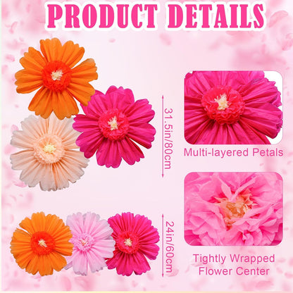Giegxin 20 Pcs 31.5'', 23.6'', 11.8'', 9.8'' Pink Giant Paper Flower Boho Large Tissue Flower for Wall Pink Pom Pom Floral Decoration for Wall Wedding Bridal Shower Classroom Tea Party Birthday Decor