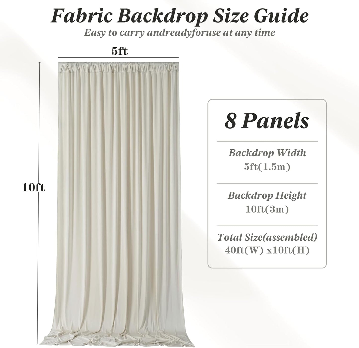 10 ft x 10 ft Wrinkle Free White Backdrop Curtains for Wedding Parties, Polyester Photography Backdrop Drapes for Birthday Parties Stage Backdrop Stand, 2 Panels 5x10FT Background Curtains