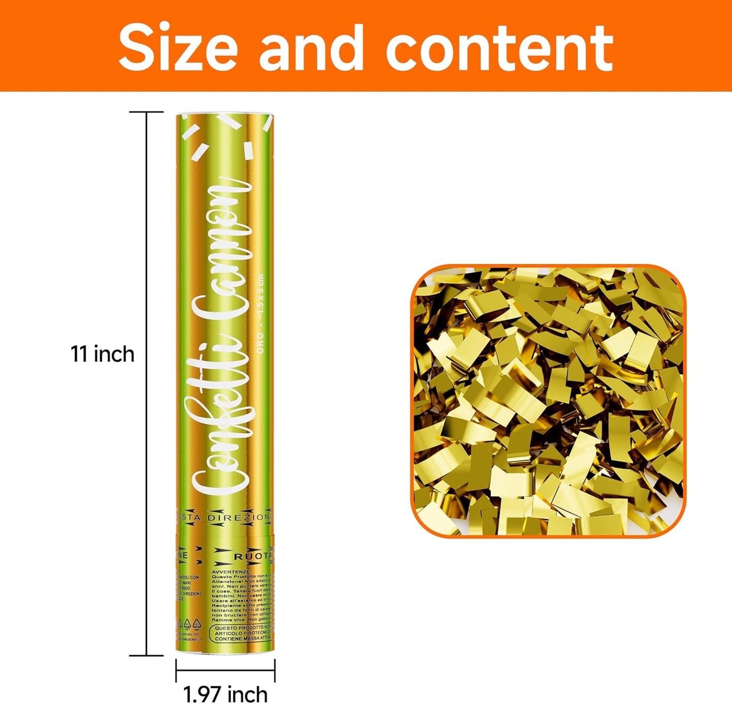 4 Pack Gold Confetti Cannon Poppers, Confetti Shooter, Party Popper for Celebration, Birthday, Graduation, New Year's Eve Party （Gold）