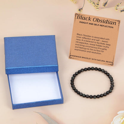 LPBeads Handmade Natural Gemstone Stretch Elastic Bracelet Healing Crystal Round Stone Beads Jewelry Gifts for Women Men