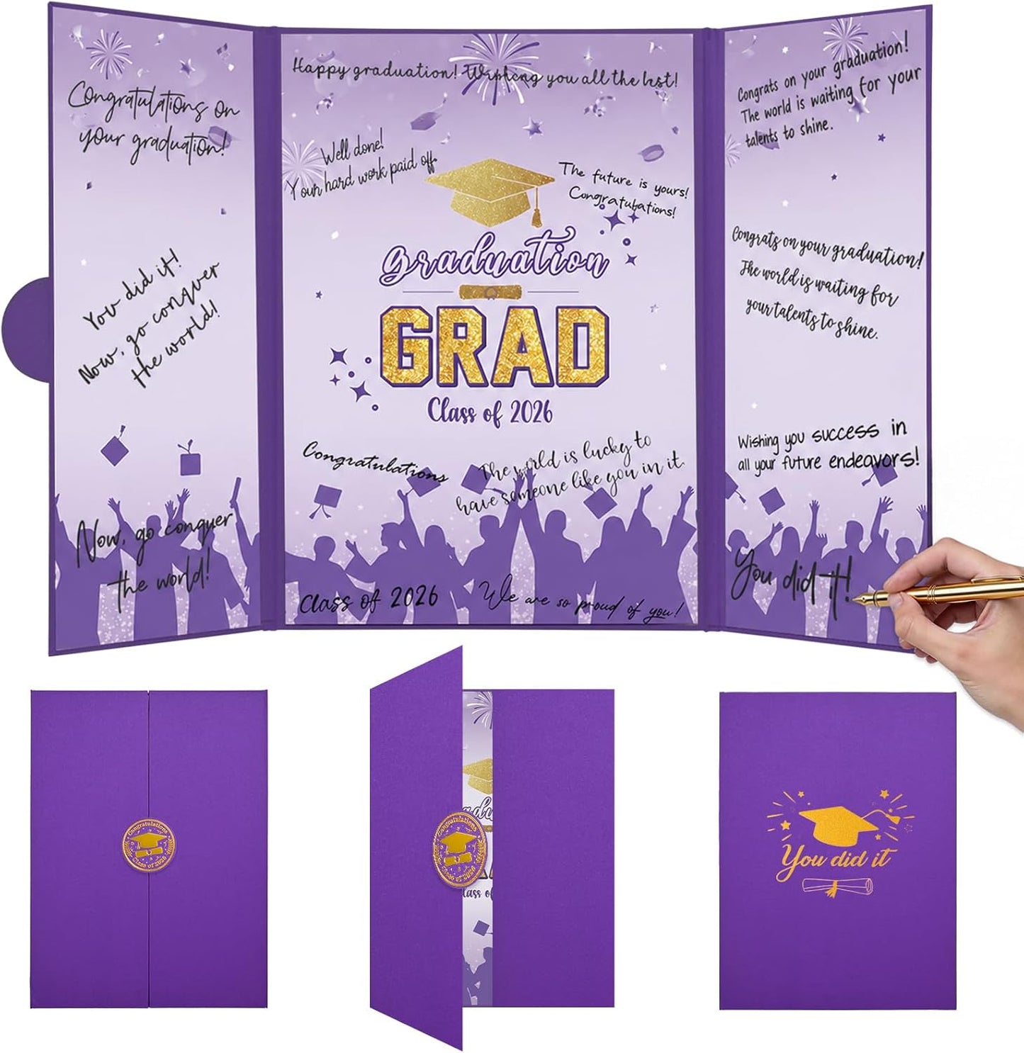 Graduation Guest Book 2026, Blue Gold Graduation Decorations Class of 2026 Graduates Sign in Book Signature Board Congrats Grad Decor Party Supplies, High School College Graduations Gifts for Her Him