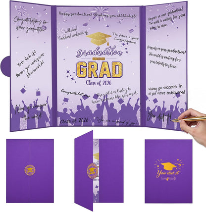Graduation Guest Book 2026, Blue Gold Graduation Decorations Class of 2026 Graduates Sign in Book Signature Board Congrats Grad Decor Party Supplies, High School College Graduations Gifts for Her Him