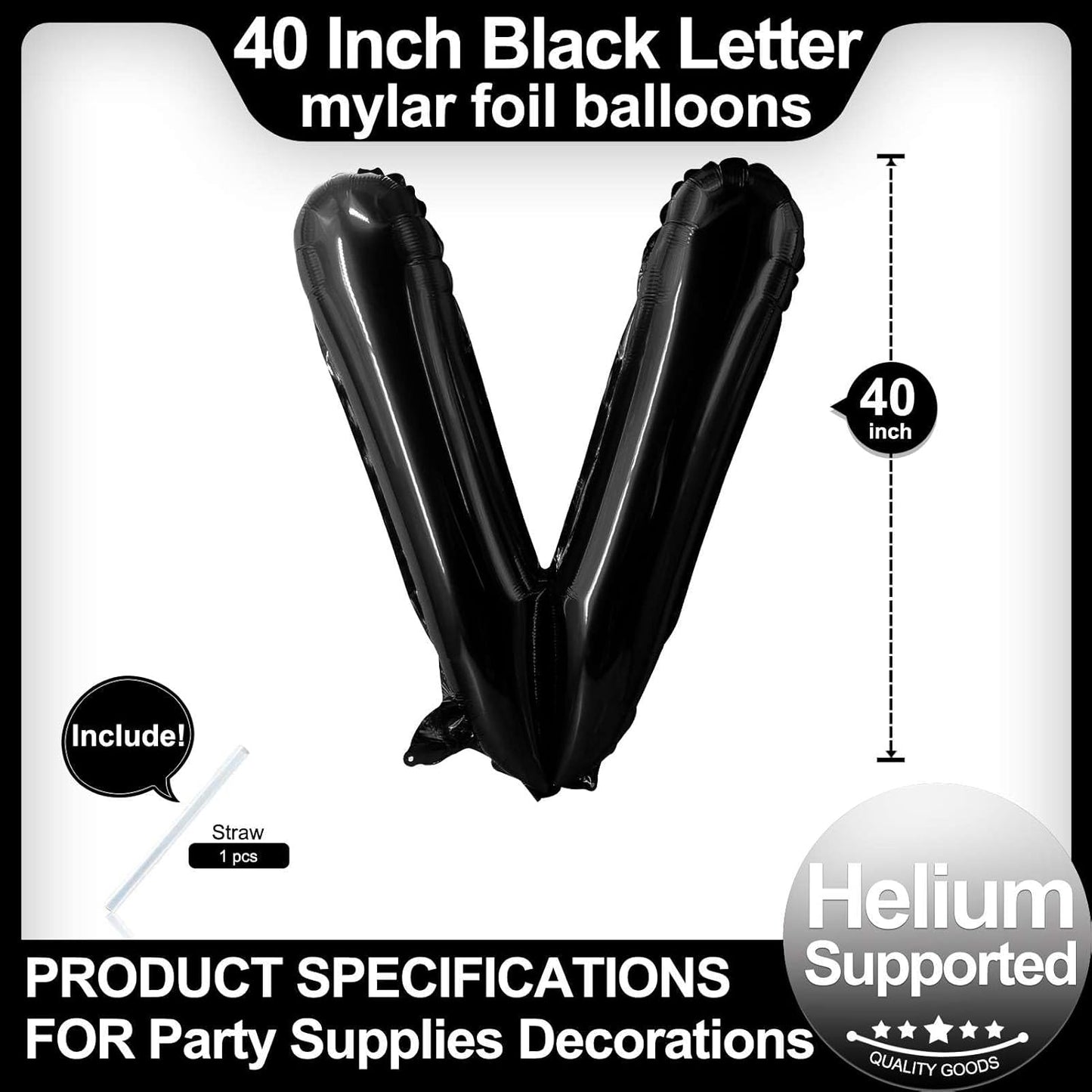 40 Inch Black Letter A Balloons, DIY Phrase Foil Alphabet Letter A Balloons DIY Word A Banner for Birthday Anniversary Celebration Graduation Party Supplies Decoration