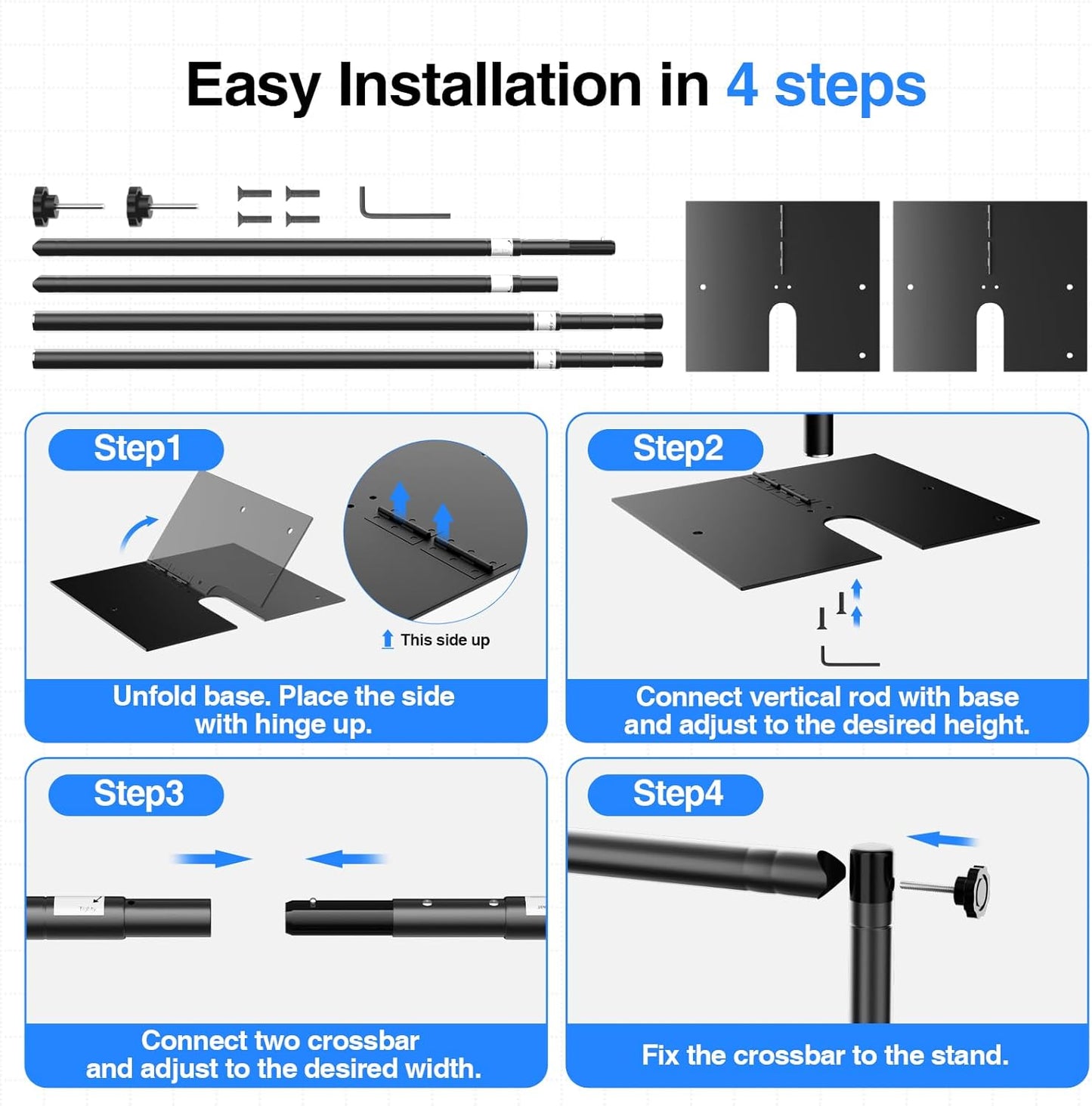 EMART Heavy Duty Backdrop Stand for Parties, 10x10 ft Pipe and Drape Adjustable Back Drop Stand Kit with Flat Base, Sturdy Photo Background Frame Diy Pole for Flower Wall Wedding Curtain