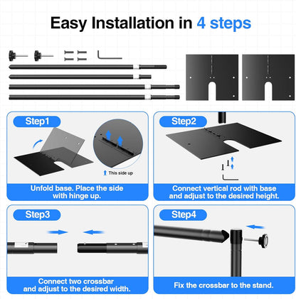 EMART Heavy Duty Backdrop Stand for Parties, 10x10 ft Pipe and Drape Adjustable Back Drop Stand Kit with Flat Base, Sturdy Photo Background Frame Diy Pole for Flower Wall Wedding Curtain