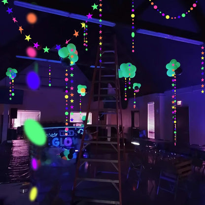 508ft UV Neon Paper Garland Crepe Streamers Glow in The Dark Party Supplies Garland Neon Party Decorations Streamers for Blacklight Reactive Fluorescent Wedding Birthday Party Decorations