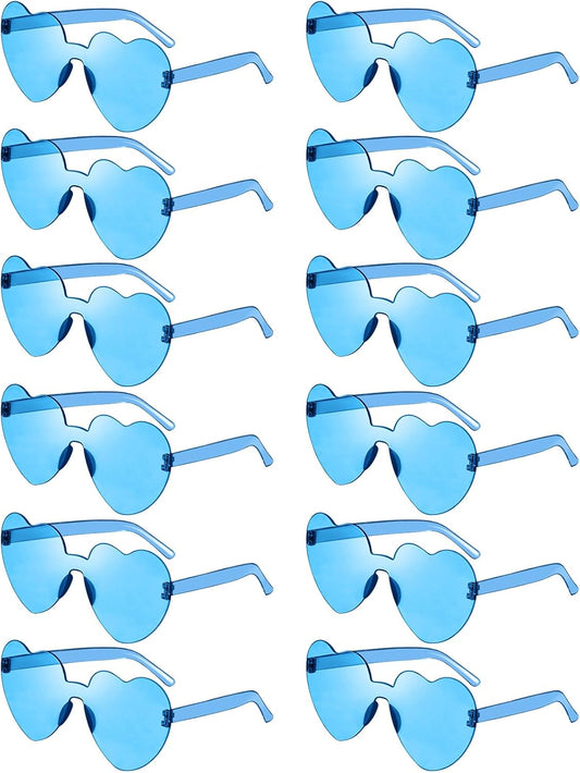 Pibupibu 12 Pack Heart Shaped Sunglasses for Women Colorful Rimless Sunglasses Transparent Bachelorette Party Favors
