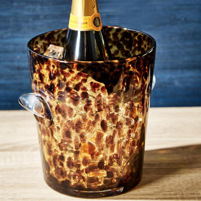 Two's Company Tortoise Print Ice Bucket, Glass, 9-inch Diameter, Bar Tools and Accessories