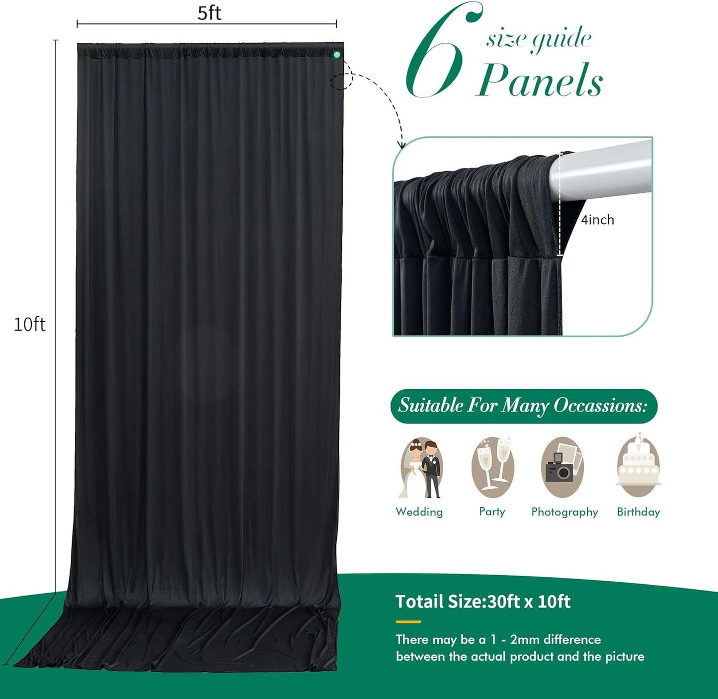 10 ft x 10 ft Wrinkle Free White Backdrop Curtains for Wedding Parties, Polyester Photography Backdrop Drapes for Birthday Parties Stage Backdrop Stand, 2 Panels 5x10FT Background Curtains