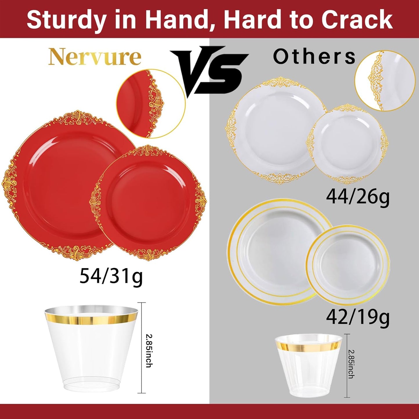 Nervure 350PCS Gold Plastic Plates - Gold Plastic Dinnerware Sets for 50 Guests - 100 Disposable Plates, 150 Silverware, 50 Cups, 50 Napkins for Wedding & Party & Mothers Day