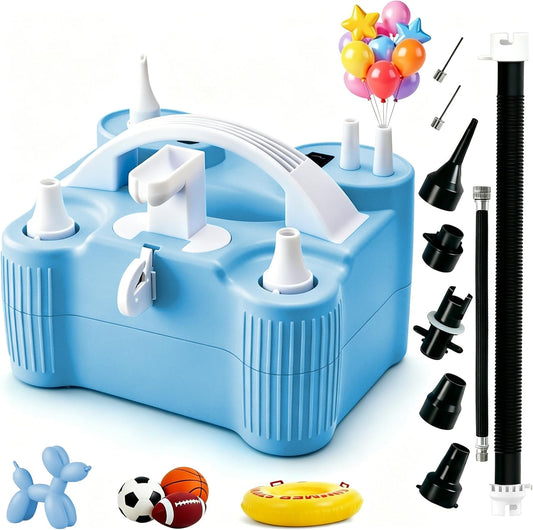 4-in-1 Electric Balloon Pump for All Balloons,Portable Dual Nozzle 600W Air Pump for Balloons,High Power Balloon Blower for Latex Foil 260q Mylar Balloon,Inflation Pool Float and Sports Balls