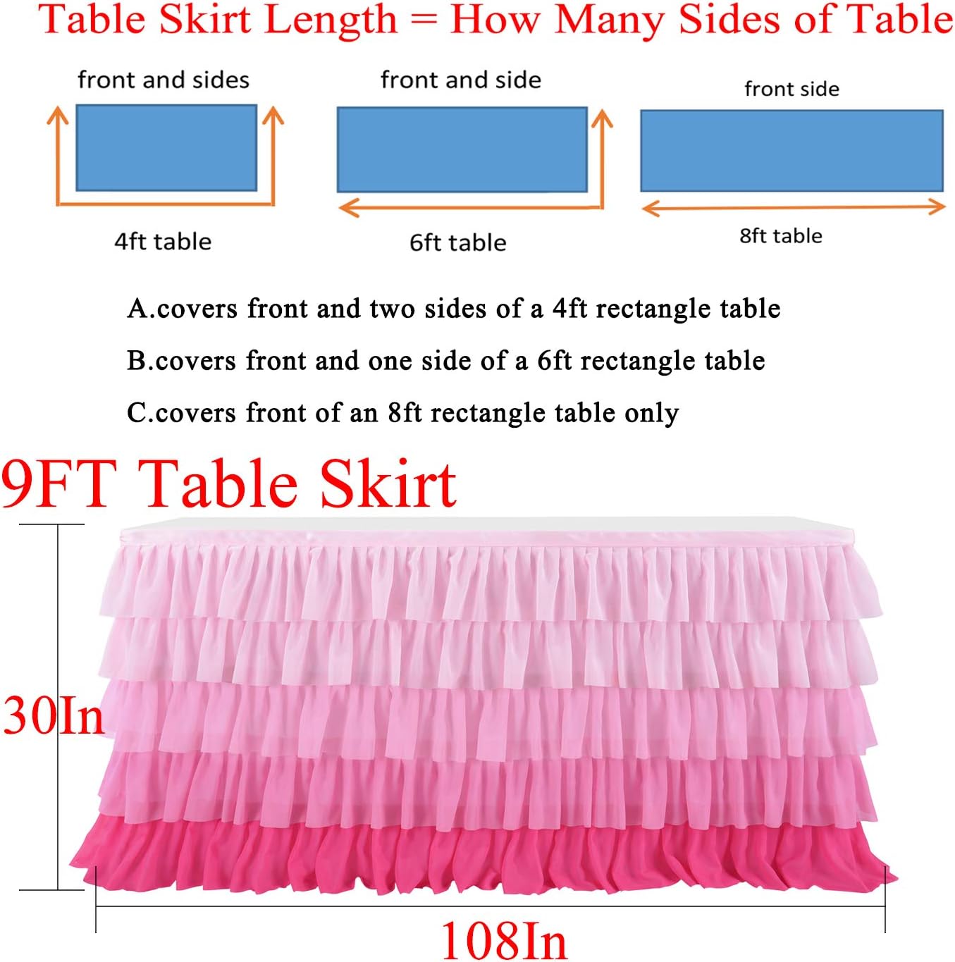 Pastel Rainbow Table Skirt Ruffle Party Tablecloth for Rectangle Table 6ft Birthday Party Baby Shower