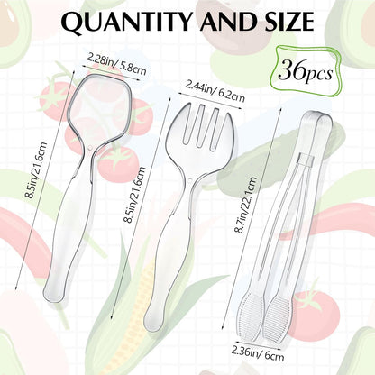 Vesici 12 Sets /36 Pcs 9'' Large Plastic Serving Utensils Set for Buffet, Clear Disposable Serving Utensils Heavy Duty Spoons Forks Tongs Catering Supplies for Christmas Wedding Birthday Party
