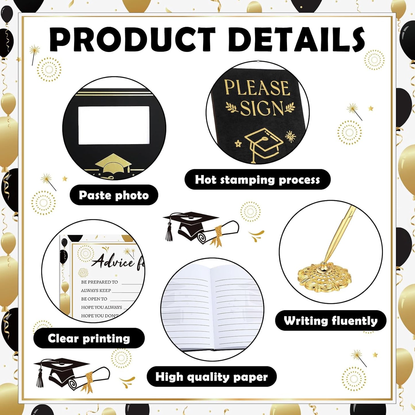 Kolldenn Graduation Guest Book Grad Party Guest Book with Signature Pen, Wood Table Sign, 50 Graduation Advice Cards Memory Party Supplies for College Gifts