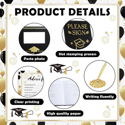 Kolldenn Graduation Guest Book Grad Party Guest Book with Signature Pen, Wood Table Sign, 50 Graduation Advice Cards Memory Party Supplies for College Gifts