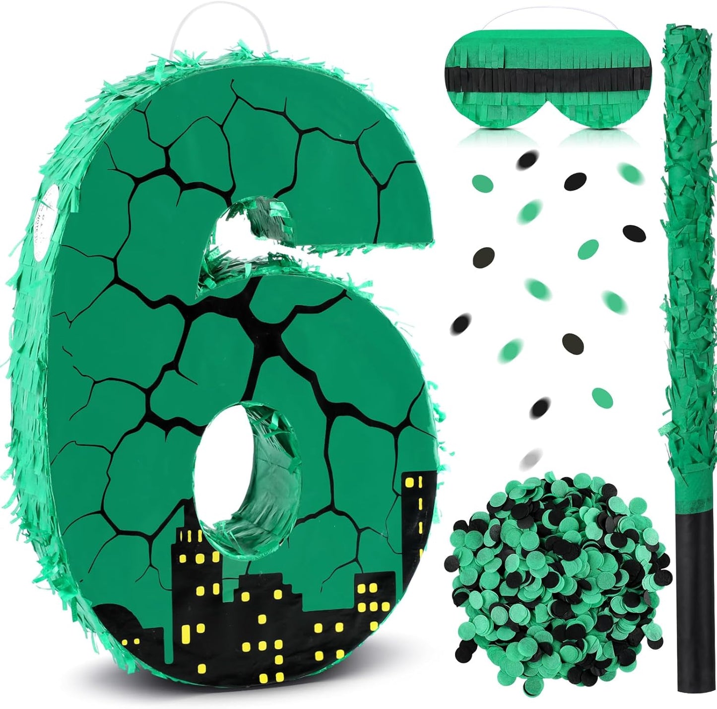 Poen Large Green Turtle Piñata Party Decoration Supplies Number 4 5 6 7 Piñata with Blindfold Stick and Confetti for Turtle Theme Birthday Party Baby Shower Photo Props Decoration(Number 7)