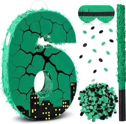 Poen Large Green Turtle Piñata Party Decoration Supplies Number 4 5 6 7 Piñata with Blindfold Stick and Confetti for Turtle Theme Birthday Party Baby Shower Photo Props Decoration(Number 7)