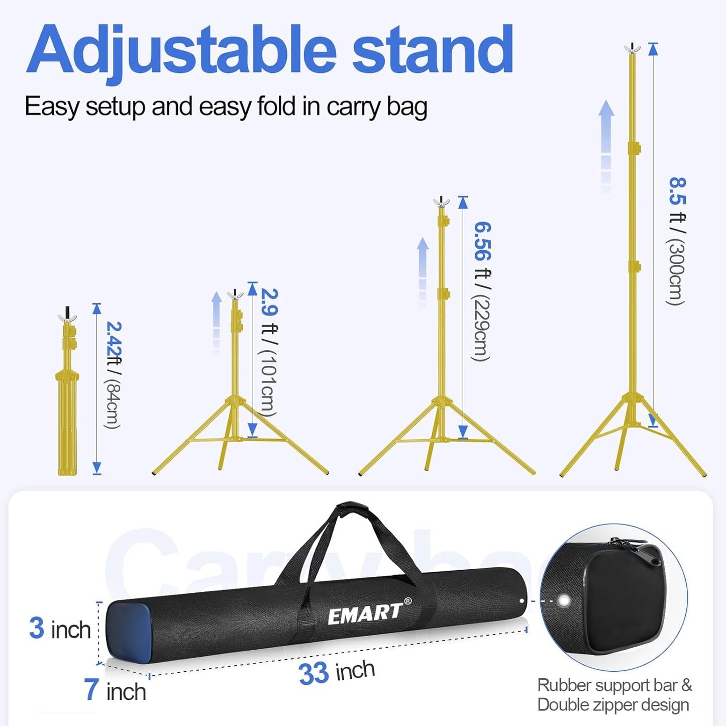 EMART Backdrop Stand 10x7ft(WxH) Photo Studio Adjustable Background Stand Support kit with 2 Crossbars, 8 Clamps, 2 Sandbags and Carry Bag for Parties, Events Decoration, Wedding, Photography -White
