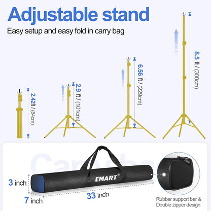 EMART Backdrop Stand 10x7ft(WxH) Photo Studio Adjustable Background Stand Support kit with 2 Crossbars, 8 Clamps, 2 Sandbags and Carry Bag for Parties, Events Decoration, Wedding, Photography -White