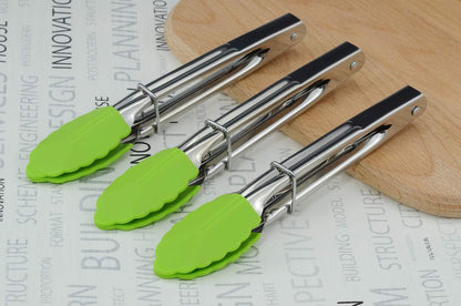 HINMAY Small Tongs with Silicone Tips 7-Inch Mini Serving Tongs, Set of 6 (Green Red Blue Purple Pink Orange)