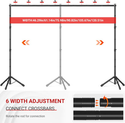 Backdrop Stand, Adjustable 10x7.5 FT Background Stand Backdrop for Parties, Photo Video Studio, Portable Photography Backdrop Stand with Carrying Bag, 6 Backdrop Clamps, and 2 Stand Bags