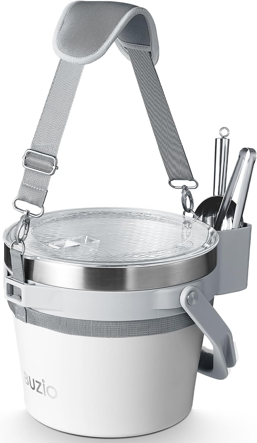 BUZIO 7 L Ice Bucket for Parties with Lid and Scoop & Tongs, Vacuum Insulated Stainless Steel Ice Buckets with Handle and Adjustable Shoulder Strap, Large Beverage Bucket for Cocktail Bar, Blue