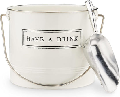 Twine Farmhouse Ice Bucket with Scoop - Beverage Tub Wrapped with Rope for Parties - Galvanized Metal Bucket Cooler & Drink Tub Holds 1 Gallon