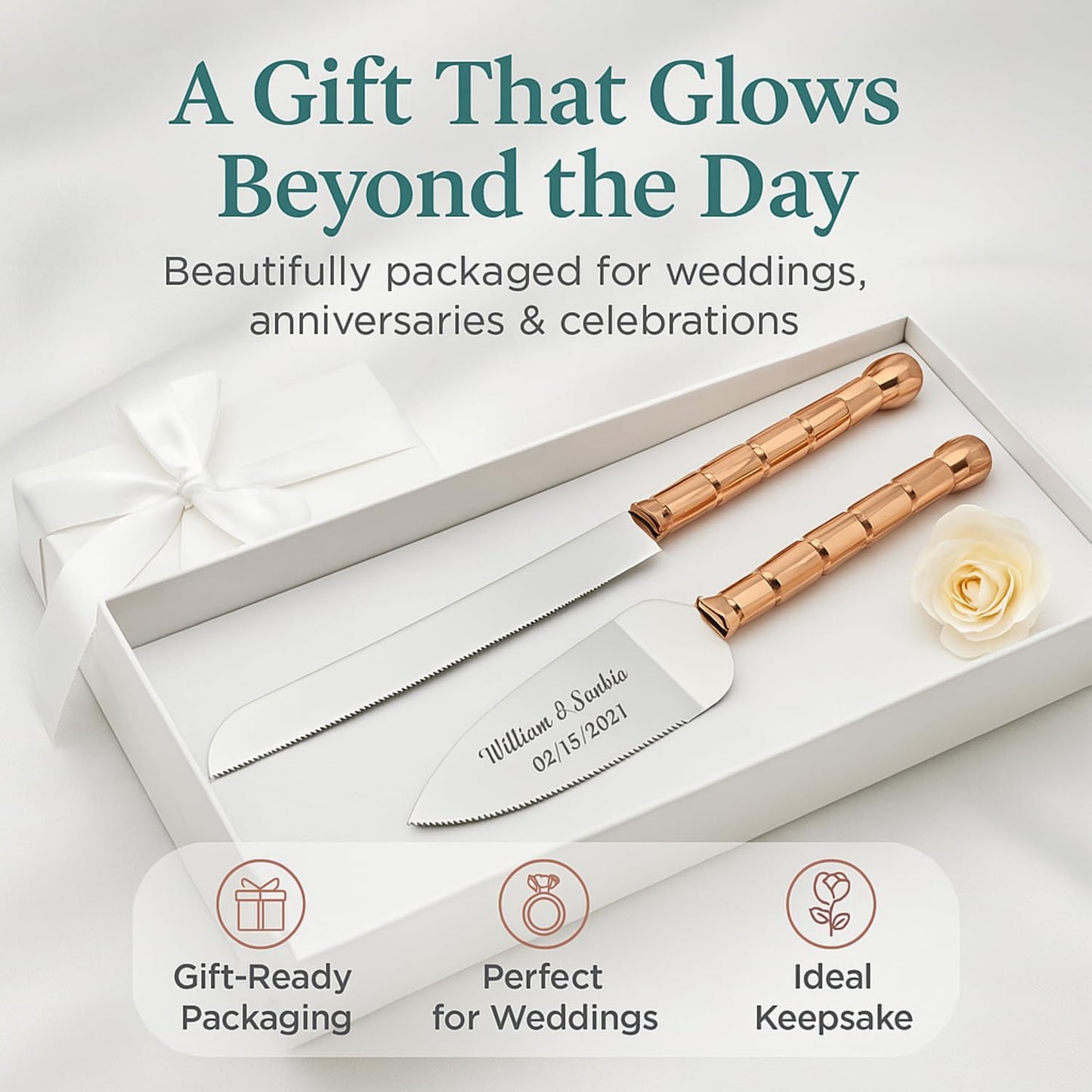 GIFTS INFINITY Personalized Wedding Cake Knife and Server Set with Engraving – Cake Cutting Utensil Set, Keepsake Gift for Wedding, Anniversary, Reception, Birthday & Other Occasions (CH-101WB)