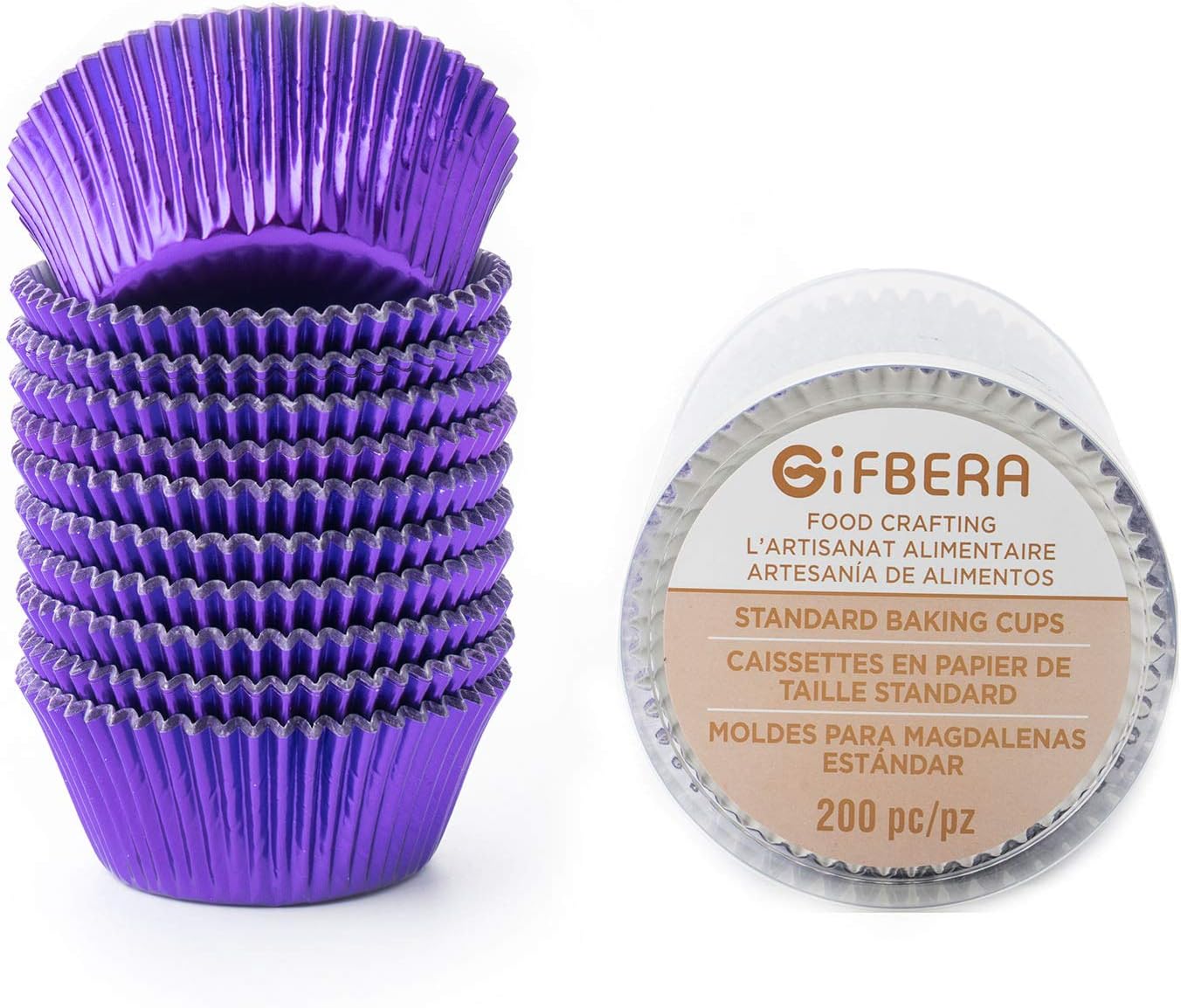 Gifbera White Metallic Foil Cupcake Liners Standard Size Baking Cups, 200-Count
