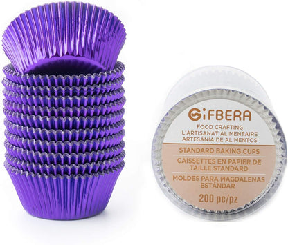 Gifbera White Metallic Foil Cupcake Liners Standard Size Baking Cups, 200-Count