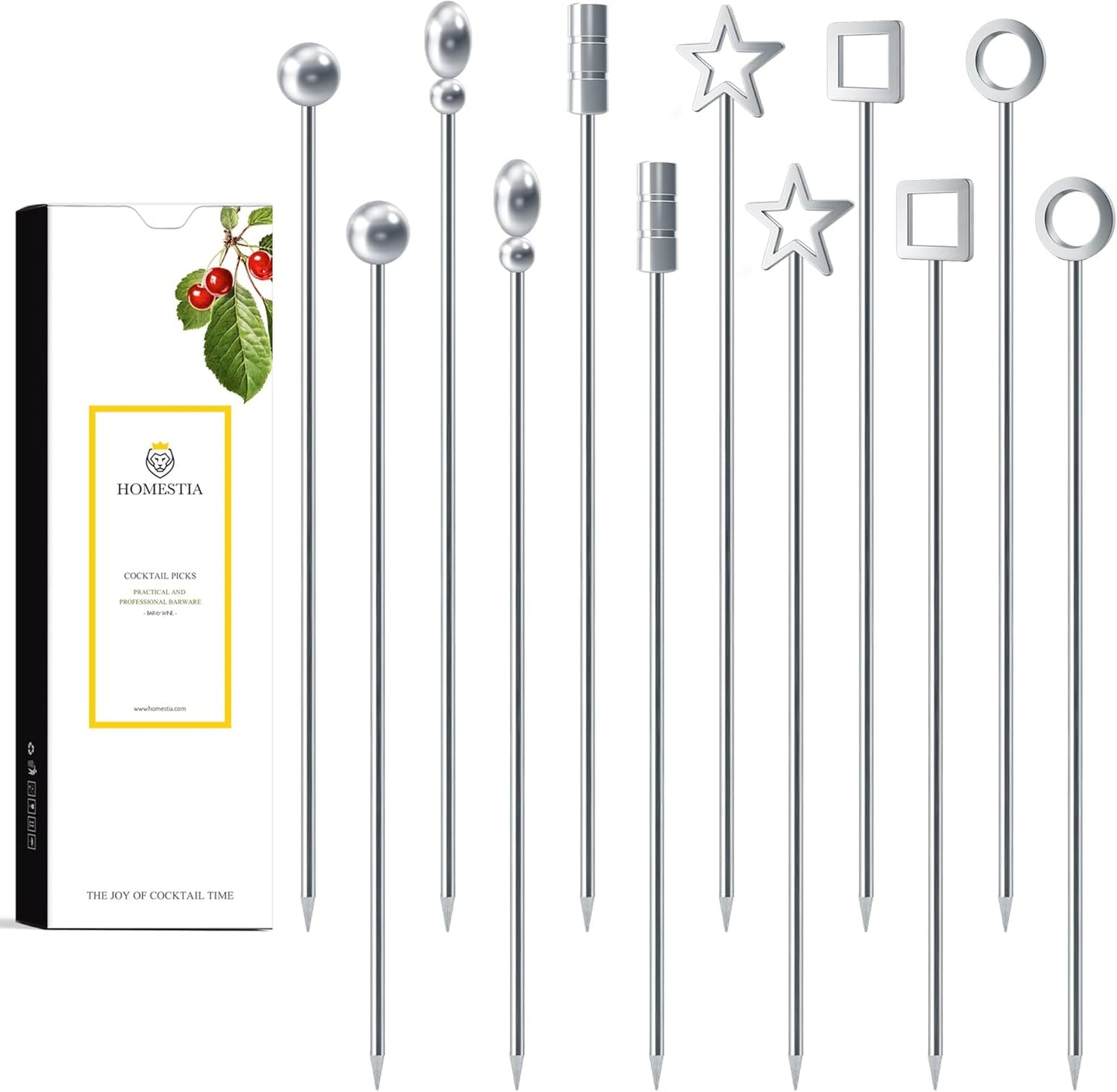 Homestia Stainless Steel Cocktail Picks, 4.7 Inch Reusable Martini Olive Picks, Metal Garnish Skewers for Drinks, Appetizers, Bloody Mary - Set of 6 Metal Cocktail Picks for Party Bar