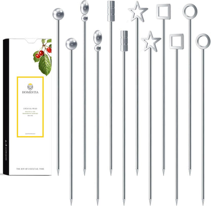 Homestia Stainless Steel Cocktail Picks, 4.7 Inch Reusable Martini Olive Picks, Metal Garnish Skewers for Drinks, Appetizers, Bloody Mary - Set of 6 Metal Cocktail Picks for Party Bar