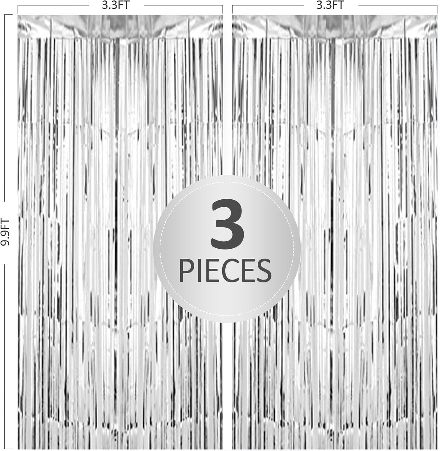 Birthday Party Decorations: 3 Pack 3.3 x 9.9 ft Gold Foil Fringe Curtains Party Supplies, Tinsel Curtain Backdrop for Parties/Birthday/Photo Booth