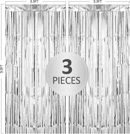 Birthday Party Decorations: 3 Pack 3.3 x 9.9 ft Gold Foil Fringe Curtains Party Supplies, Tinsel Curtain Backdrop for Parties/Birthday/Photo Booth