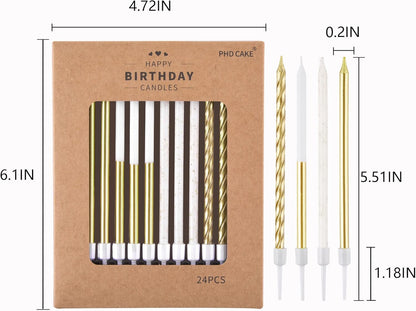 PHD CAKE Champagne Gold Long Thin Metallic Birthday Candles, Cake Candles, Birthday Parties, Wedding Decorations, Party Candles