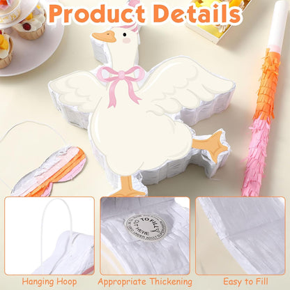 Pasimy One Silly Goose Piñata with Blindfold and Stick Funny Piñata Bundle for Girls Pink Silly Goose Theme Birthday Baby Shower Halloween Party Decorations Game Supplies, 12.20 x 14.80 Inch