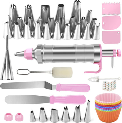 Dessert Decorating Syringe Set, Icing Piping Kit Stainless Steels Cake Decorating Tools 30 Piping Icing Nozzles Cupcake Decorating Kit - Black