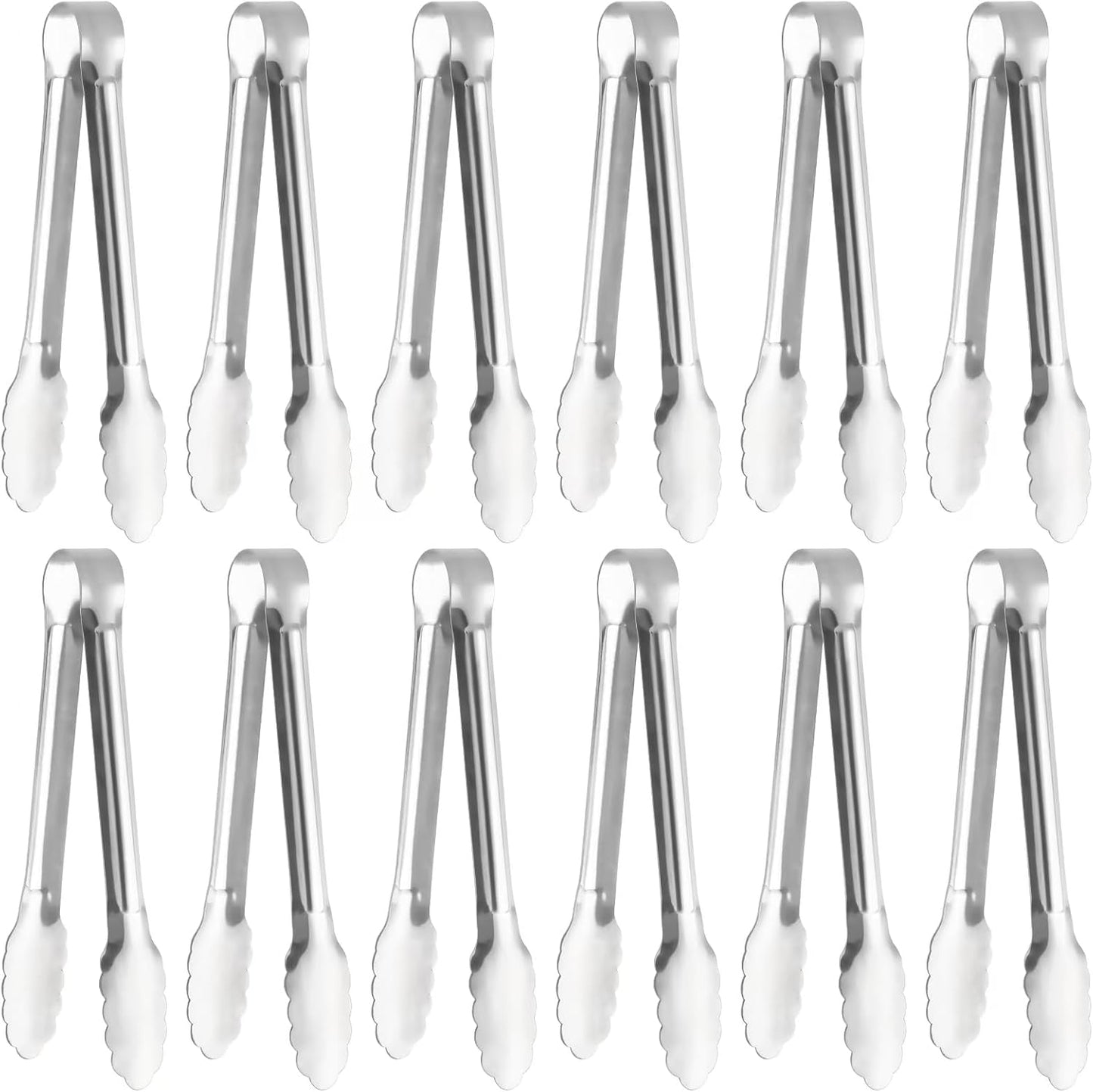Serving Tongs, Stainless Steel Kitchen Cooking Food Buffet Mini Salad Appetizer Tong Small, Set of 12