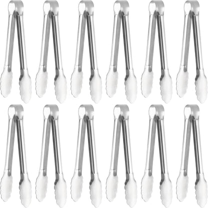 Serving Tongs, Stainless Steel Kitchen Cooking Food Buffet Mini Salad Appetizer Tong Small, Set of 12