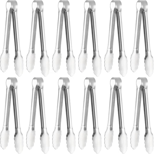 Serving Tongs, Stainless Steel Kitchen Cooking Food Buffet Mini Salad Appetizer Tong Small, Set of 12