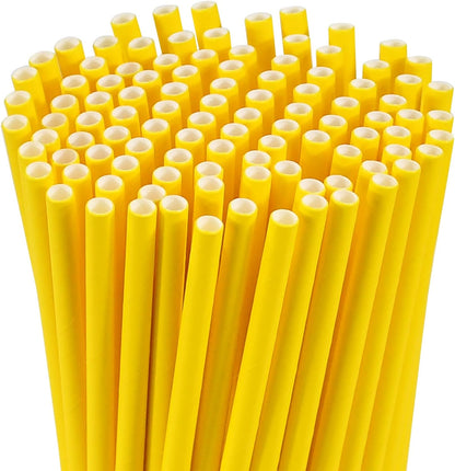 Disposable Paper Straws Solid Green - 7.75'' x 0.24'', 100 Counts - for Drinking, Beverage, Juice, Soda, Bar Supplies