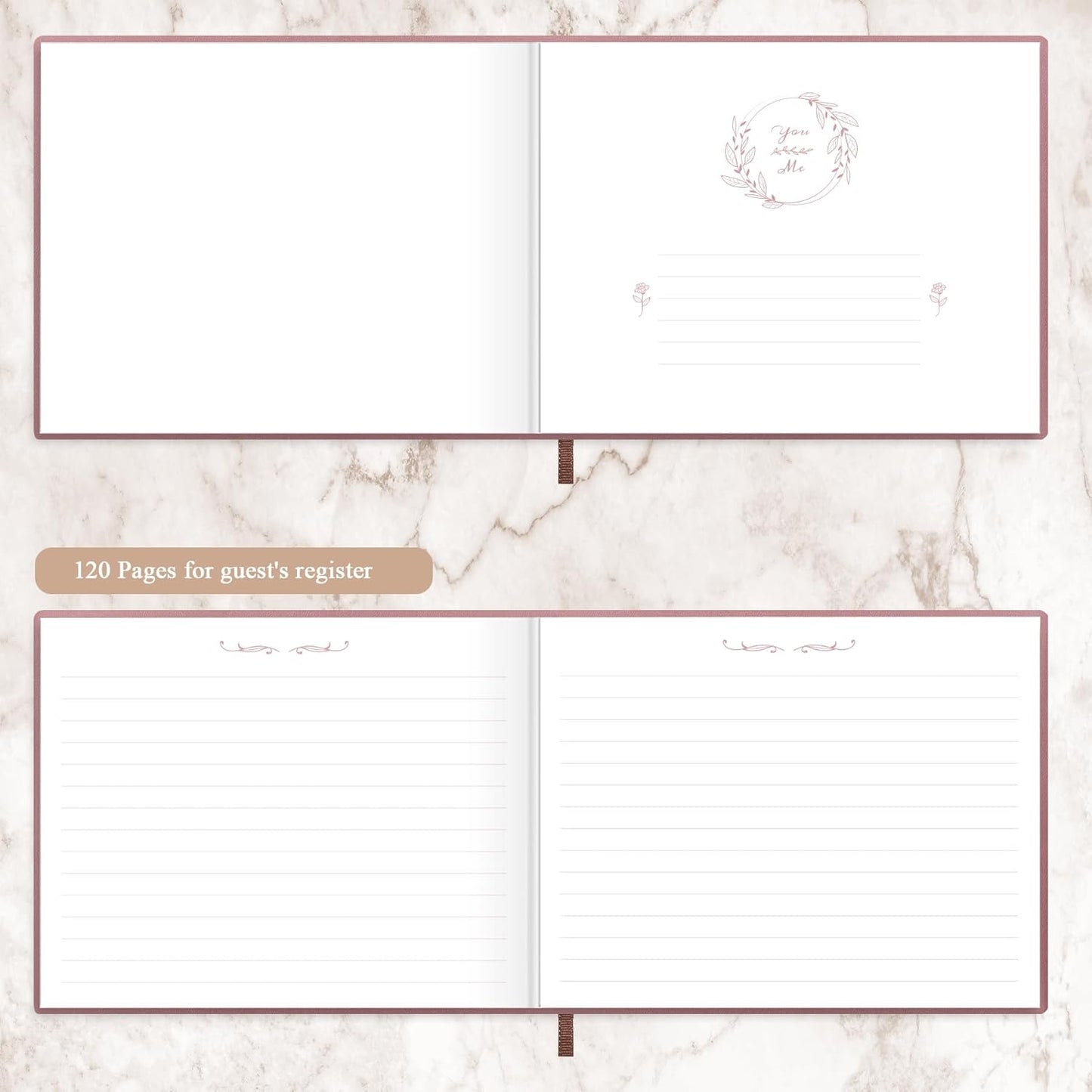 Elegant Wedding Guest Book - Perfect for Wedding Receptions, Baby Showers, Birthdays and Special Events - 7" x 9" Sign in Book - 120 Lined Pages - Leather Hardcover - Pink