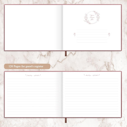 Elegant Wedding Guest Book - Perfect for Wedding Receptions, Baby Showers, Birthdays and Special Events - 7" x 9" Sign in Book - 120 Lined Pages - Leather Hardcover - Pink