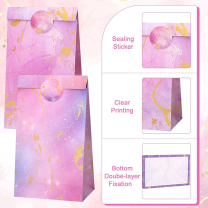 woric 36PCS Party Favor Bags with Stickers, Pink and Purple Goodie Bags for Girls Birthday Mother's Day Small Gift Bag for Kids, Baby Shower, Wedding, Mermaid Party Favor Supplies