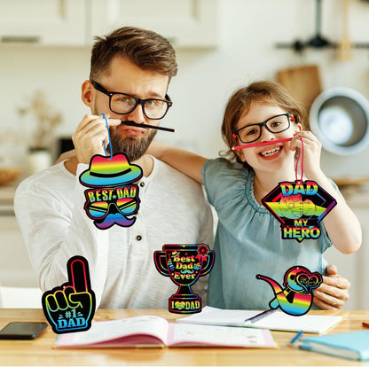 HOWAF 36pcs Father’s Day Scratch Paper Crafts Love Dad Scratch Cards Best Dad Rainbow Scratch Off Cards for Fathers Day Activity School DIY Drawing, Feliz Dia Del Padre Paper Scratch Pad for Kids